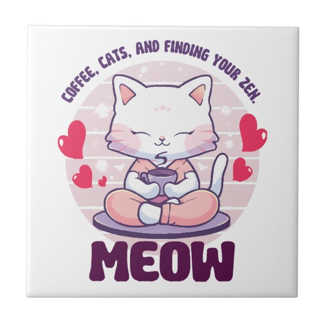Azulejo Gato de meditación - Gato kawaii (Frente)