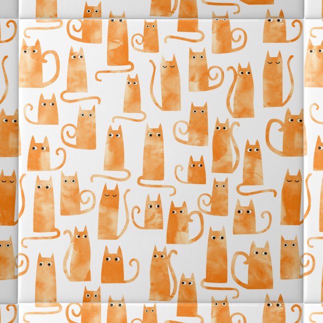 Azulejo Gato de Naranja divertido (Ginger Orange Cat watercolor pattern ceramic tile for animal lovers)