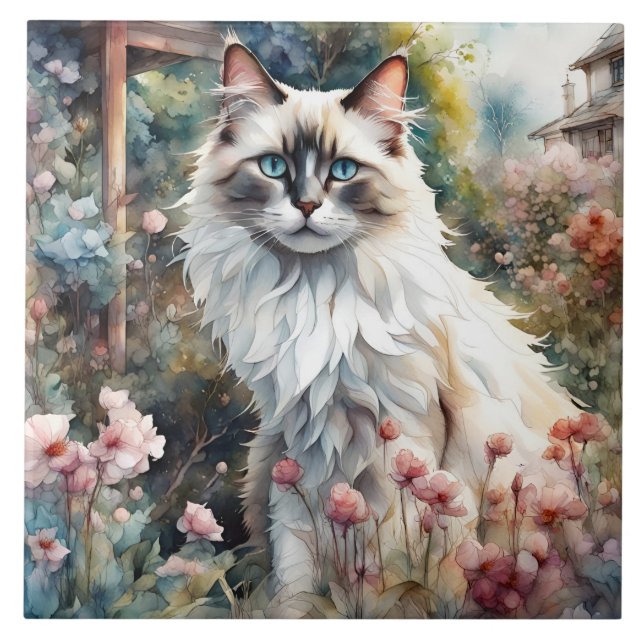 Azulejo Gato de Ragdoll en un jardín inglés (Frente)