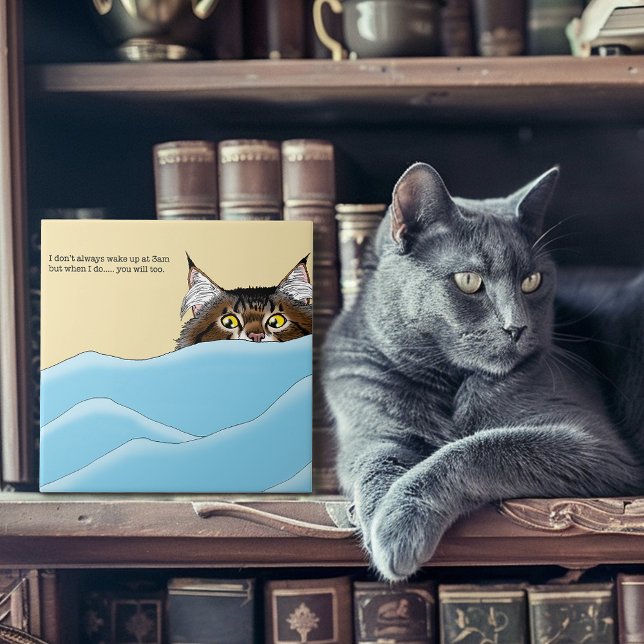 Azulejo Gato de Tabby Peeking Blue Funny (Subido por el creador)