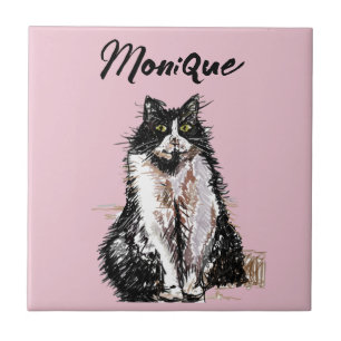 Azulejo Gato de Tuxedo Gatos Cuidados Pastel Blanco Negro