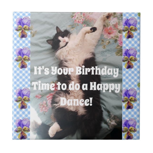 Azulejo Gato de Tuxedo llorando Graciosos gatos Feliz bail (Frente)