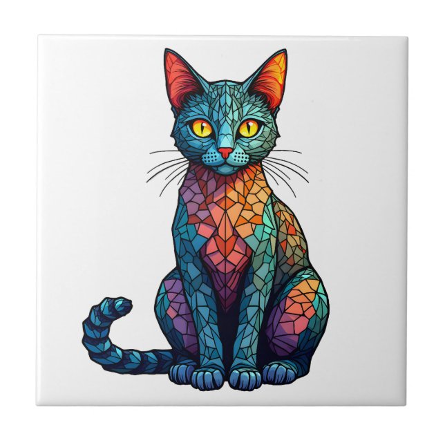 Azulejo Gato de Vidrio Teñido Multicolor 784 (Frente)