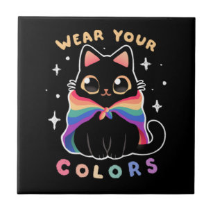 Azulejo Gato del orgullo LGBT - Kawaii Rainbow Kitty - Usa