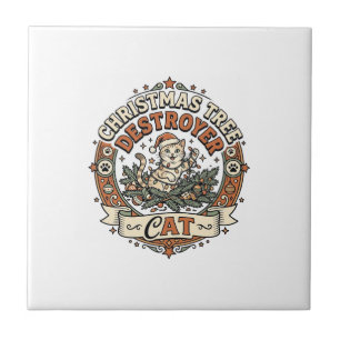 Azulejo Gato Destructor de Árbol de Navidad Árbol de Navid