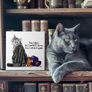 Azulejo Gato divertido atigrado desafiante sin remordimien