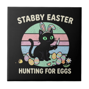 Azulejo Gato Divertido de Pascua Cazando Huevos