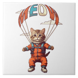 Azulejo Gato divertido en paracaidismo