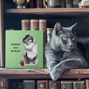 Azulejo Gato divertido y esponjoso Maine Coon humor verde