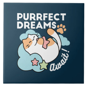 Azulejo Gato Dormilón Abrazando Estrella – Sueños Perfecto