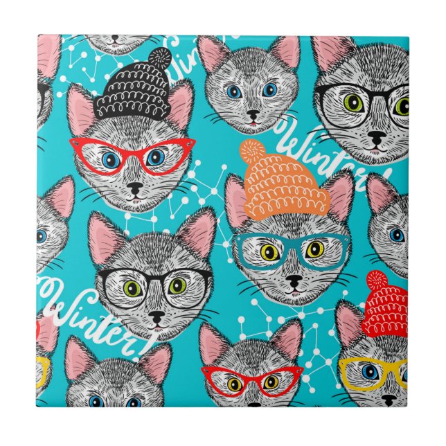 Azulejo Gato en el gorra (Frente)