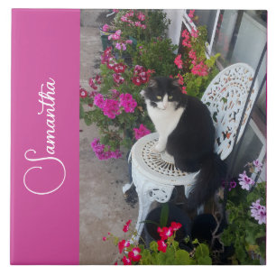 Azulejo Gato esmoquin Gatos y flores Chicas Nombre Rosa Os