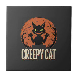 Azulejo Gato espeluznante gráfico vintage de Halloween de