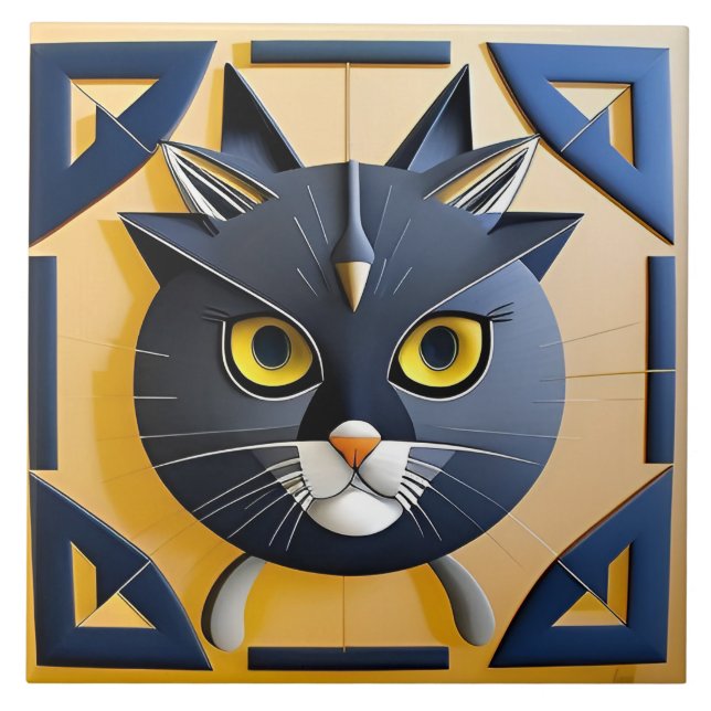 Azulejo Gato estilizado geométrico abstracto (Frente)