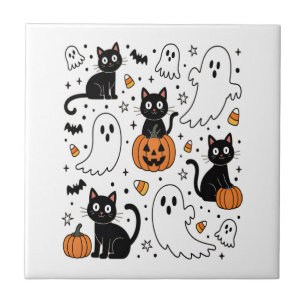 Azulejo Gato fantasma de Halloween lindo Boo