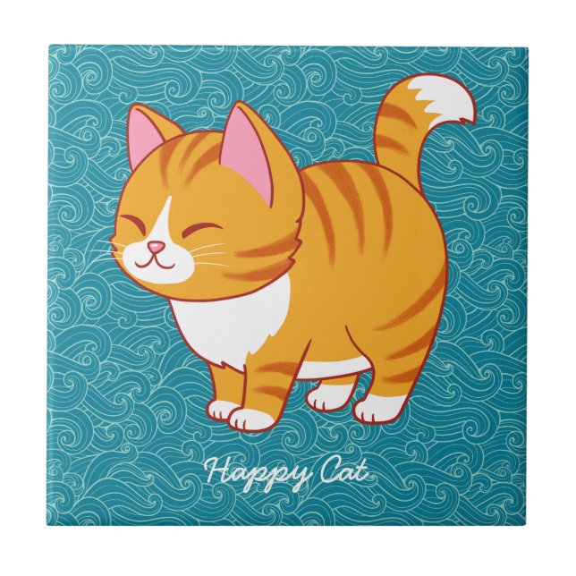 Azulejo Gato feliz personalizado (Frente)