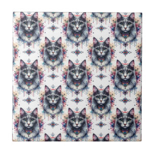 Azulejo Gato Fluffy Long Hair Gray and White Tuxedo