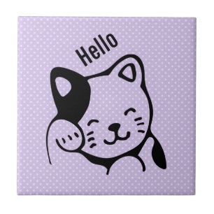 Azulejo Gato gitano blanco y negro lindo saludando