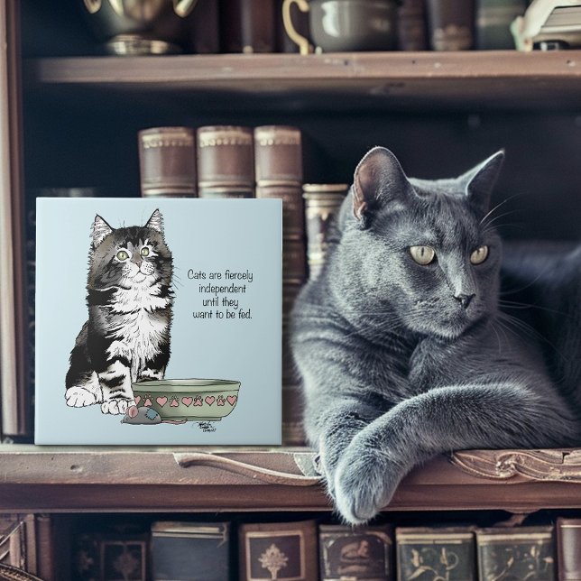 Azulejo Gato Gris Tabby Independiente Azul Divertido y Lin (Subido por el creador)