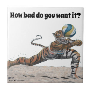 Azulejo Gato Guerrero Jugando Voleibol Fantasía Arte Tile