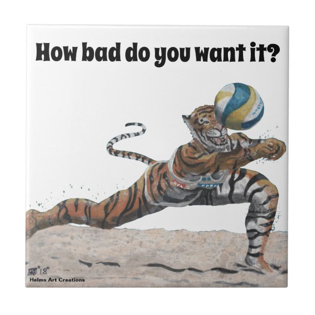 Azulejo Gato Guerrero Jugando Voleibol Fantasía Arte Tile (Frente)