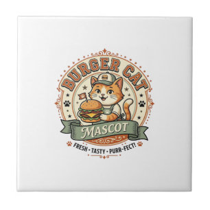 Azulejo Gato Hamburguesa Mascota Gato Comida Rápida Mascot