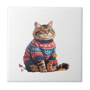 Azulejo Gato Hoja Otoño Hola Otoño Divertido Gato Amante G
