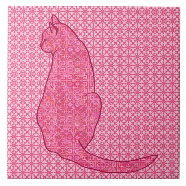 Azulejo Gato japonés - Batik rosa de fucsia (Frente)
