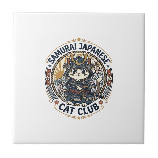 Azulejo Gato Japonés Samurái Arte Vectorial POD - Samurái  (Frente)