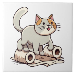 Azulejo Gato jugando con papel higiénico