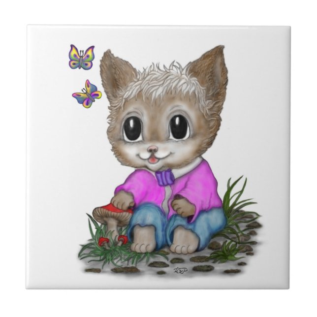 Azulejo Gato Kitty y mariposa (Frente)