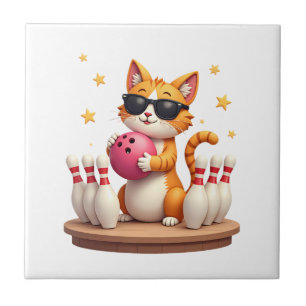 Azulejo Gato Lindo Con Gafas De Sol Gato Jugando Bolos Par