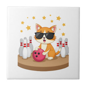 Azulejo Gato Lindo Con Gafas De Sol Gato Jugando Bolos Par