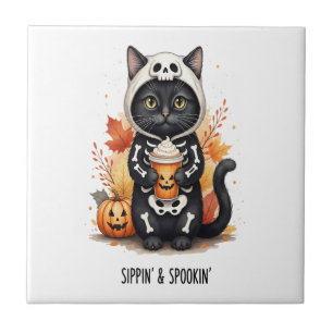 Azulejo Gato Lindo y Espeluznante de Halloween