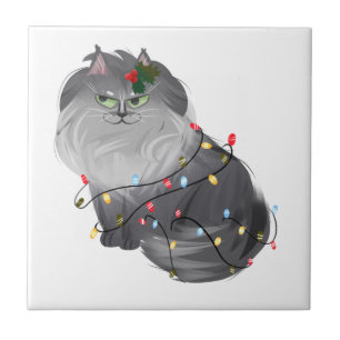 Azulejo Gato Maine Coon con decoraciones de Navidad