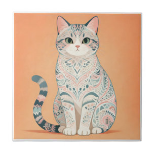 Azulejo Gato Mandala Boho   Kitty Paisley Ornamental Paste