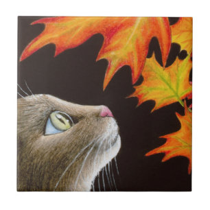 Azulejo Gato mirando al otoño sale Cat 442