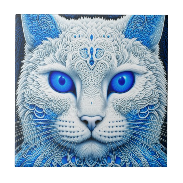 Azulejo Gato místico blanco Eéret AI Art (Frente)