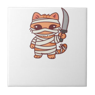 Azulejo Gato Momia de Halloween Kawaii con Camiseta Clásic