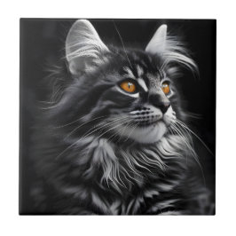 Azulejo Gato Monocromo Con Ojos Ámbrojos