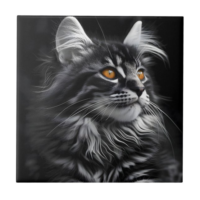 Azulejo Gato Monocromo Con Ojos Ámbrojos (Frente)