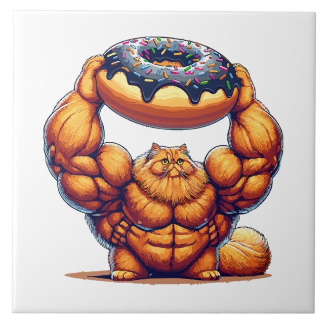 Azulejo Gato musculoso levantando donut (Frente)