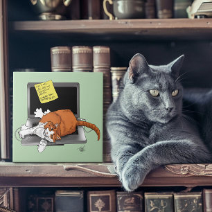 Azulejo Gato Naranja Divertido Portátil Verde Trabajo Casa