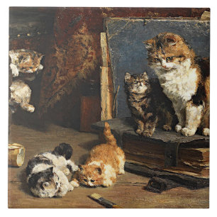 Azulejo Gato naranja negro y blanco vintage lindo con gati