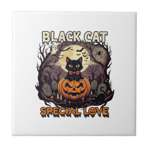 Azulejo Gato Negro Amor Especial Halloween Calabaza Luna L