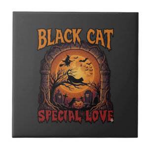 Azulejo Gato Negro Amor Especial Halloween Luna Bruja Cala
