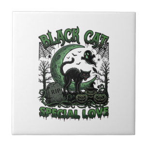 Azulejo Gato Negro Amor Especial Haloween Luna Creciente F