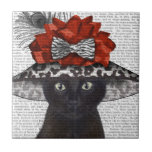 Azulejo Gato negro con fabuloso Gorra<br><div class="desc">Gato,  negro con fabuloso Gorra de FabFunky. Presenta un gato negro que lleva un fabuloso gorra. | 191392D</div>