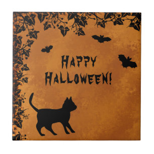 Azulejo Gato negro con murciélago, Feliz Halloween