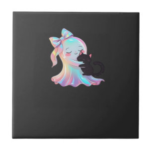 Azulejo Gato negro de abrazar fantasma holográfico lindo C